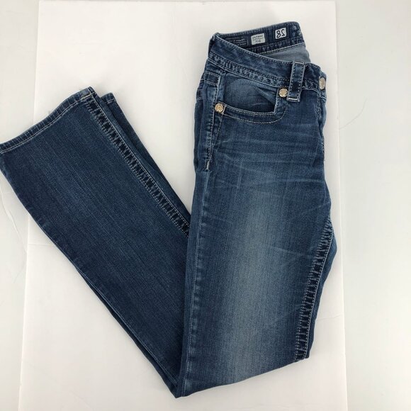 Miss Me Blue Bootcut Jeans with Bedazzled Pockets | Size 28 - Picture 2 of 7